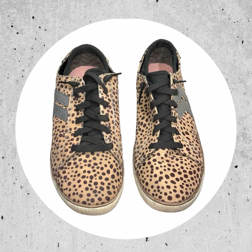 Dr. Scholl’s Tan/Brown Leopard w Gray & Black Accents Elastic Lace Sneakers Wm 9 - Picture 1 of 8